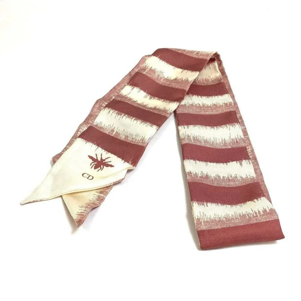 UNUSED DIOR Logo Mitsua Twilly Scarf silk Beige x Dusty Pink
